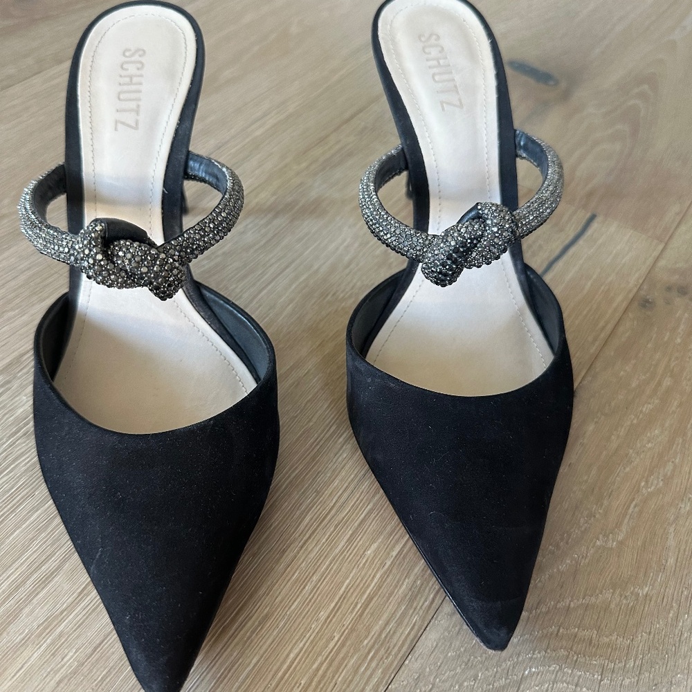 Schutz Pearl Pointy Toe Stiletto heel Mule. It will elevate any outfit.